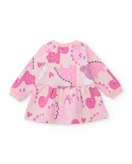 Robe en molleton pour bébé avec imprimé dinosaures Rose 2 - vertbaudet enfant 