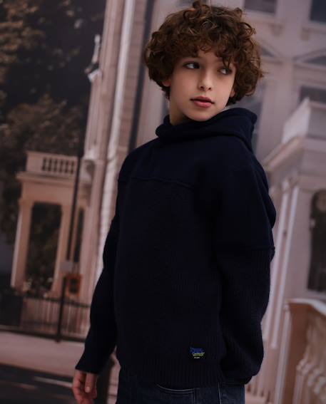 Pull à capuche en tricot pour garçon avec tissu chaud Bleu 1 - vertbaudet enfant 