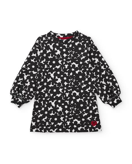 Robe pour fille en molleton avec imprimé floral et manches bouffantes Noir 1 - vertbaudet enfant 