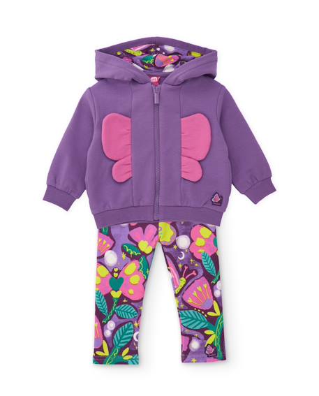 Ensemble en molleton bébé fille avec sweat à capuche et legging imprimé Violet 2 - vertbaudet enfant 