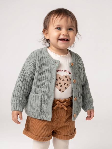 Gilet bébé en maille grosse jauge beige chiné+vert sauge 9 - vertbaudet enfant 