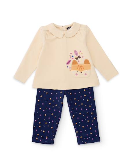 Ensemble pour bébé avec t-shirt en maille et pantalon à pois en tissu plat Blanc 1 - vertbaudet enfant 
