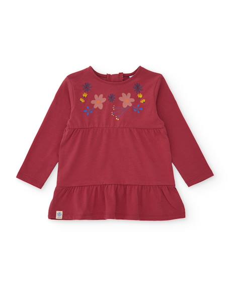 T-shirt bébé fille en jersey à imprimé floral et détails froncés Rouge 1 - vertbaudet enfant 