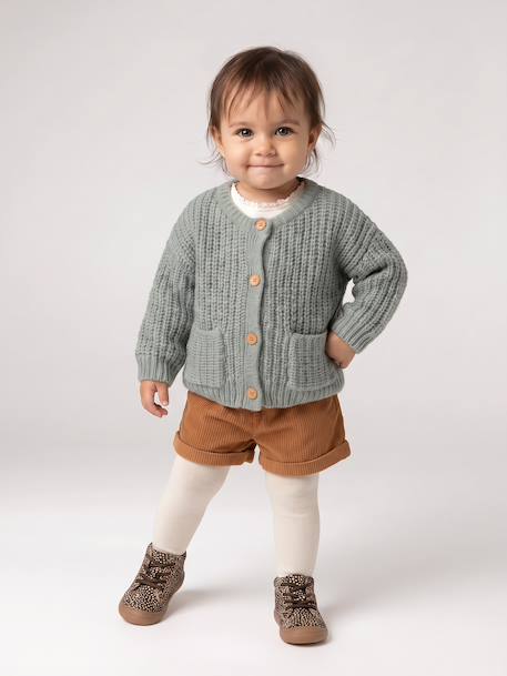 Gilet bébé en maille grosse jauge beige chiné+vert sauge 13 - vertbaudet enfant 