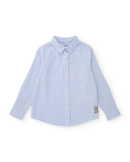 Chemise en coton pour garçon à fines rayures et poche frontale Bleu 1 - vertbaudet enfant 