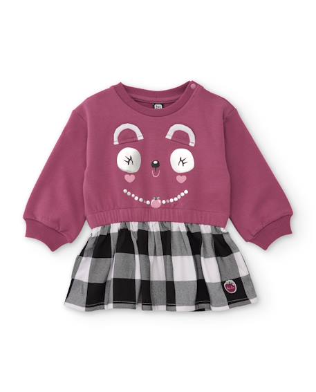 Robe fille buste en coton imprimé et jupe à carreaux Violet 2 - vertbaudet enfant 