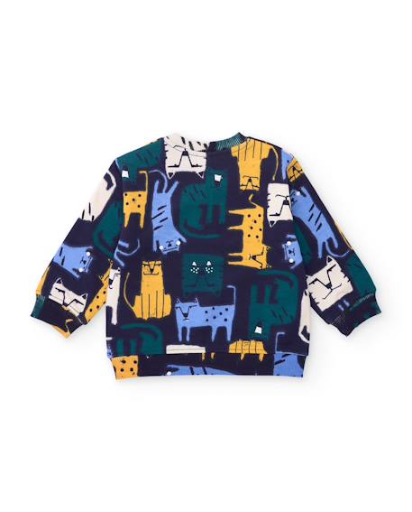 Ensemble en molleton bébé garçon sweat imprimé tigres et pantalon assorti Bleu 5 - vertbaudet enfant 