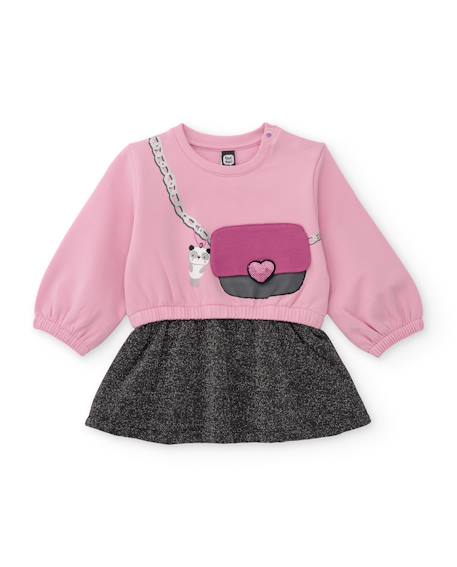 Robe fille en molleton avec motif sac et toucher chaud Rose 1 - vertbaudet enfant 