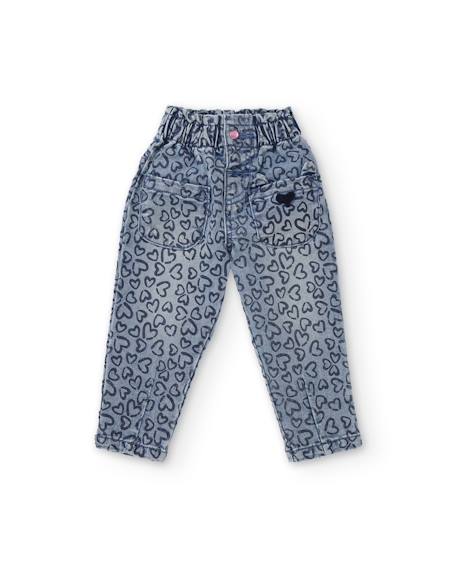 Jean fille imprimé cœurs en denim souple et confortable Bleu 1 - vertbaudet enfant 