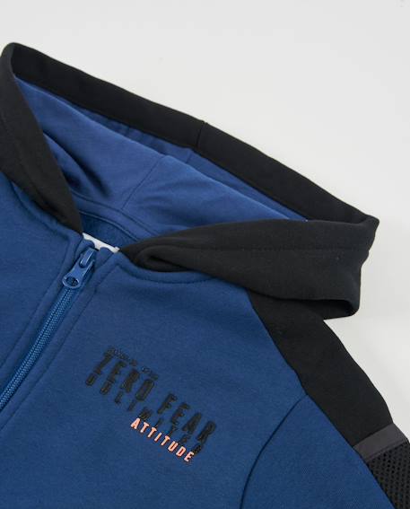 Sweat garçon en molleton avec capuche et détails noirs Bleu 4 - vertbaudet enfant 