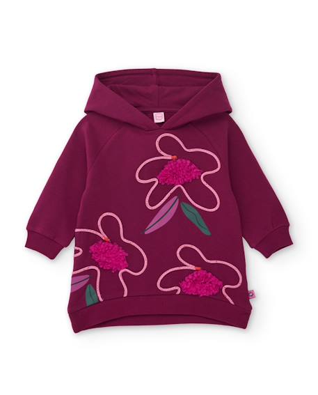 Robe bébé fille en molleton à capuche et imprimé floral Rouge 1 - vertbaudet enfant 