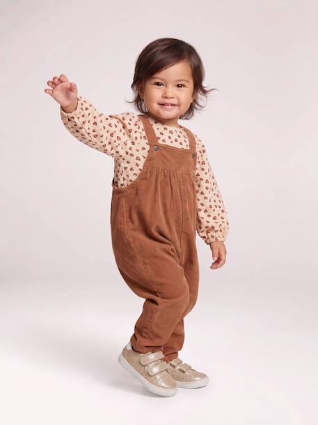 Ensemble blouse et salopette velours bébé fille bleu céleste+noisette 9 - vertbaudet enfant 