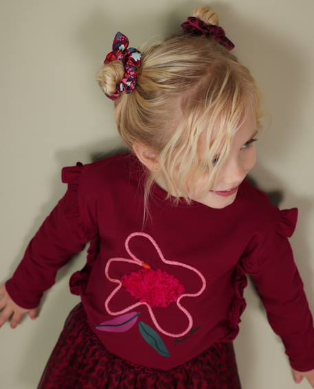 T-shirt fille en jersey à volants aux manches et motif floral Rouge 1 - vertbaudet enfant 