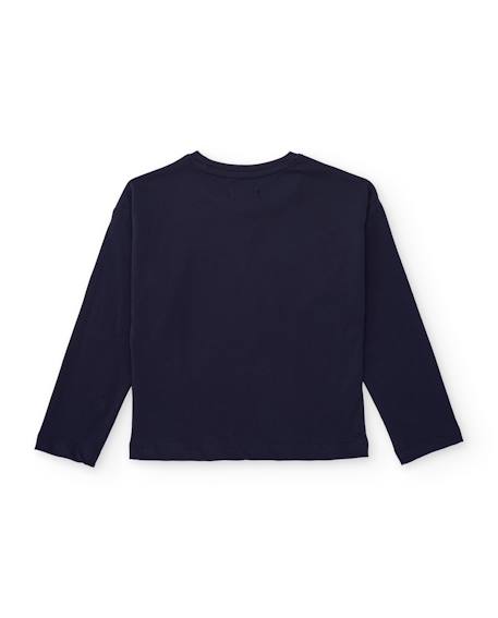 T-shirt de fille en maille avec imprimé floral latéral Bleu 2 - vertbaudet enfant 