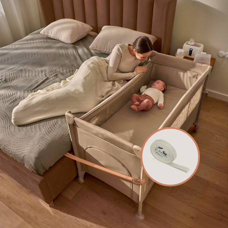 Lit cododo 3en1 ellen avec fonction lit parapluie et parc bébé, matelas haute densité et roulettes Beige sand+Black carbon+Green sage 3 - vertbaudet enfant 