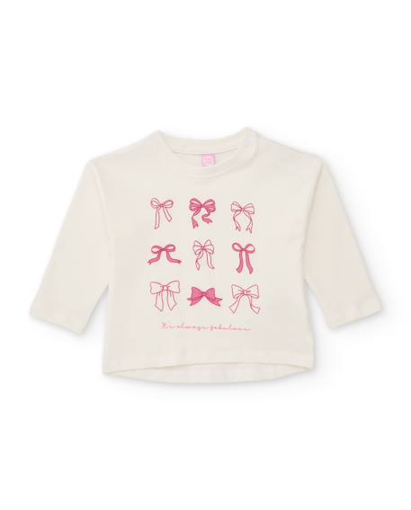 T-shirt en maille à manches longues pour bébé fille avec motif de nœuds Blanc 1 - vertbaudet enfant 