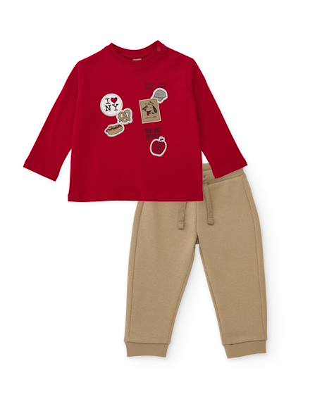 Ensemble pour garçon avec t-shirt à imprimé graphique et pantalon en molleton Rouge 1 - vertbaudet enfant 