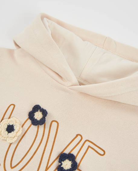 Sweat de fille en molleton avec capuche et broderie de fleurs Blanc 3 - vertbaudet enfant 