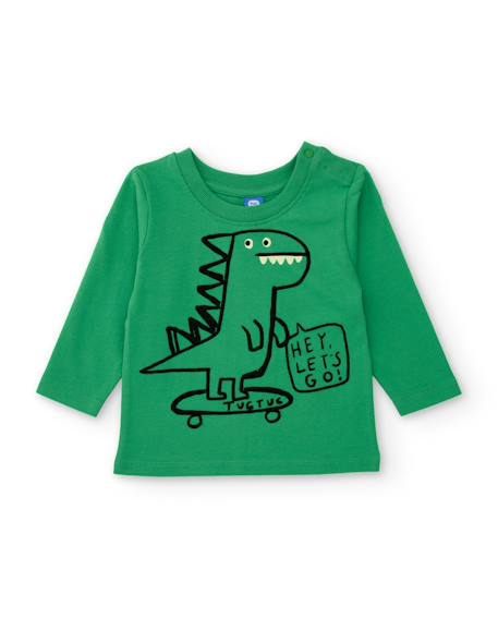 T-shirt manches longues garçon en jersey à motif dinosaure Vert 1 - vertbaudet enfant 