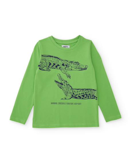 T-shirt garçon en maille avec imprimé crocodile Vert 1 - vertbaudet enfant 