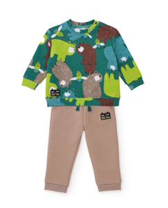 -Ensemble garçon en molleton avec sweat motif ours et pantalon assorti