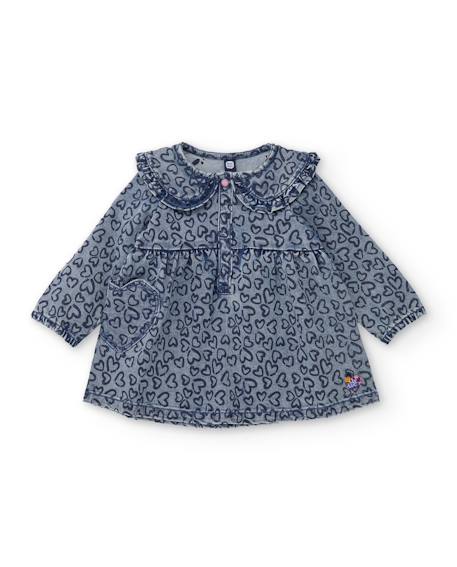 Robe en jean bébé fille à imprimé cœurs et matière douce Bleu 2 - vertbaudet enfant 
