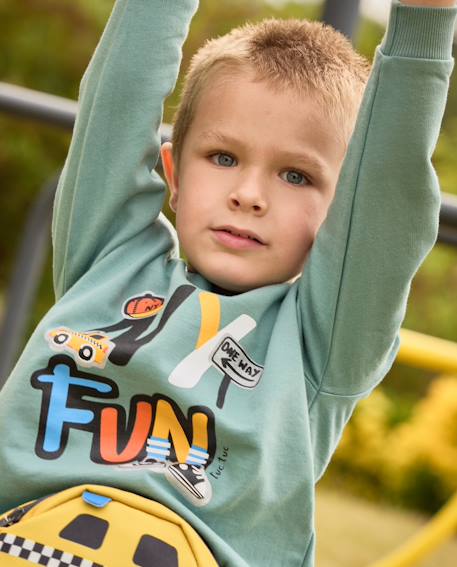 Sweat garçon en molleton avec motif voitures Vert 1 - vertbaudet enfant 