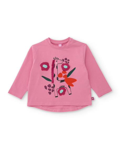 T-shirt fille en jersey à imprimé floral et motif girafe Rose 1 - vertbaudet enfant 