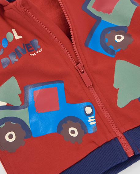 Sweat à capuche zippé bébé garçon en molleton avec motif voitures Rouge 3 - vertbaudet enfant 