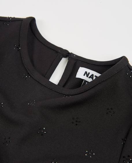 Robe fille en maille avec volants en bas et manches longues Noir 4 - vertbaudet enfant 