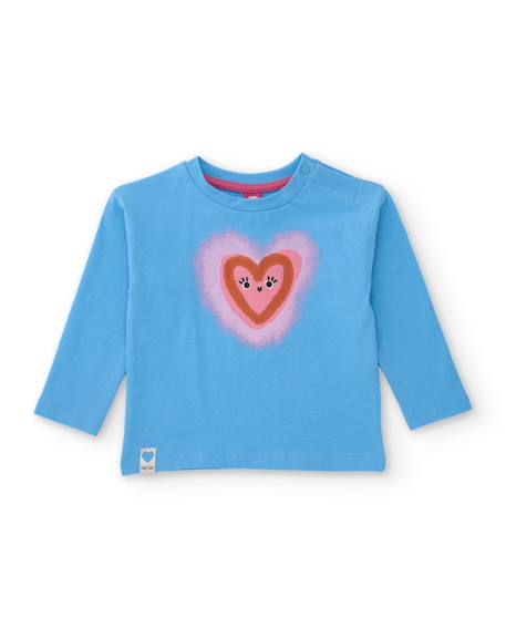 T-shirt fille en jersey à motif cœur et manches longues Bleu 1 - vertbaudet enfant 