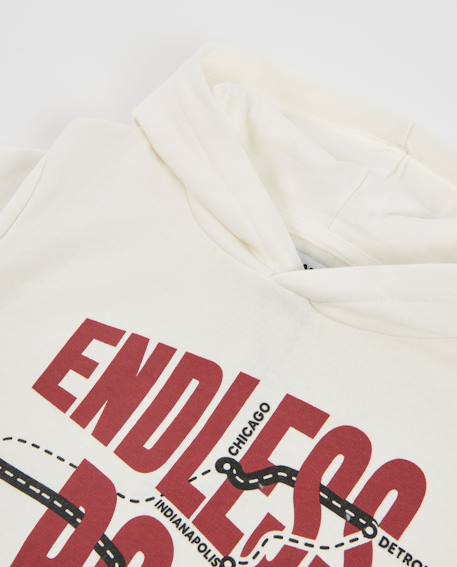 Sweat garçon en molleton avec capuche et motif route Blanc 4 - vertbaudet enfant 