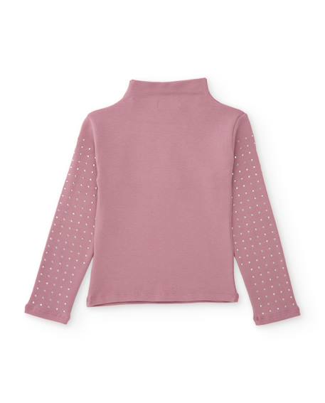 T-shirt fille en maille à col montant et appliques brillantes Rose 2 - vertbaudet enfant 