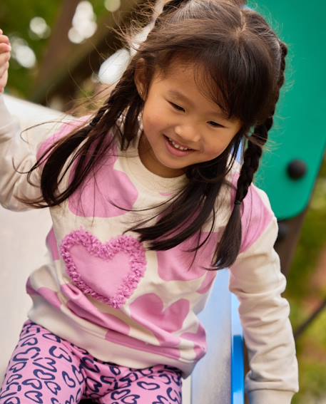Sweat en molleton fille à motif cœurs texturés Blanc 1 - vertbaudet enfant 
