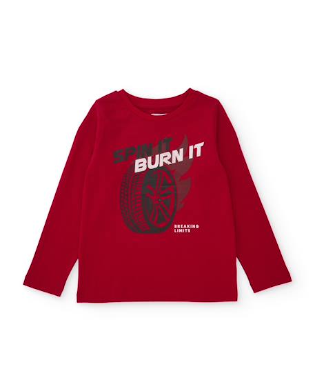 T-shirt garçon en maille avec motif de roue Rouge 1 - vertbaudet enfant 