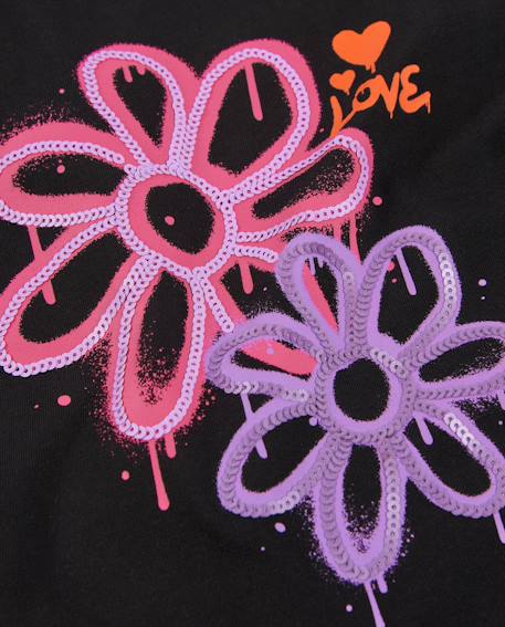 T-shirt fille en maille avec manches longues et design floral artistique Noir 4 - vertbaudet enfant 
