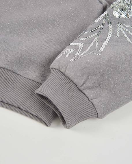 Sweat-shirt fille en molleton avec design floral en sequins sur les manches Gris 5 - vertbaudet enfant 