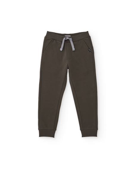Pantalon en molleton avec cordon de serrage et chevilles bord-côte pour garçon Marron 1 - vertbaudet enfant 