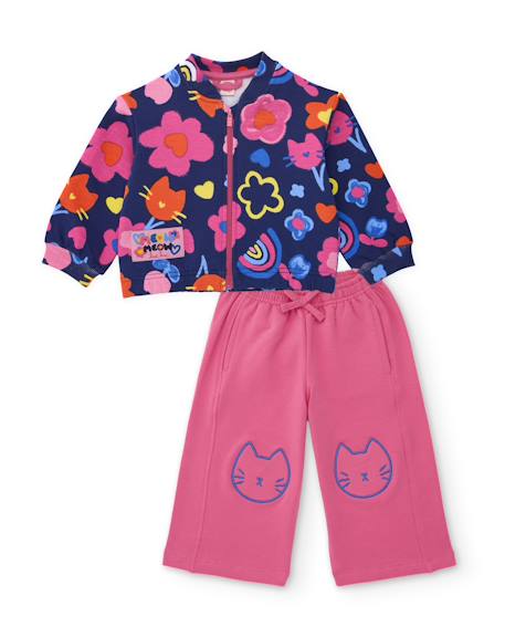 Ensemble fille en molleton avec veste zippée imprimée et pantalon Bleu 1 - vertbaudet enfant 