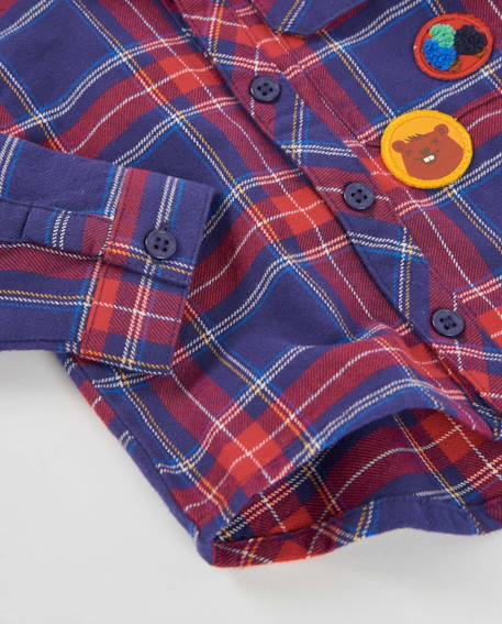 Chemise garçon à carreaux en toile avec écussons décoratifs Bleu 4 - vertbaudet enfant 