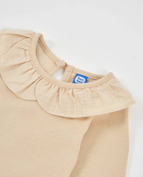 T-shirt fille en jersey à manches longues et détail volanté Beige 3 - vertbaudet enfant 