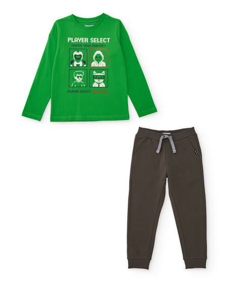 Garçon-Ensemble-Ensemble pour garçon avec t-shirt en coton à motif pixélisé et pantalon