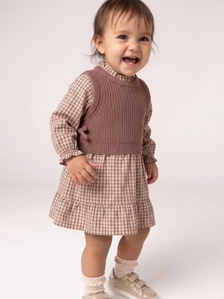 Robe 2 en 1 bébé fille manches longues chocolat 1 - vertbaudet enfant 