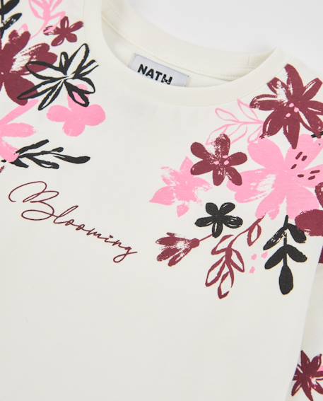 T-shirt de fille en maille avec imprimé floral et manches longues Blanc 3 - vertbaudet enfant 