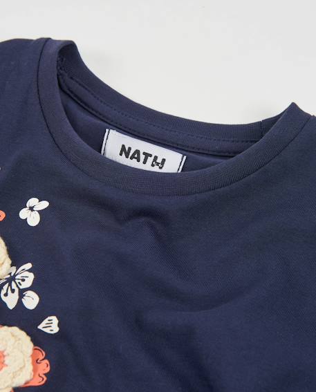 T-shirt de fille en maille avec imprimé floral latéral Bleu 3 - vertbaudet enfant 