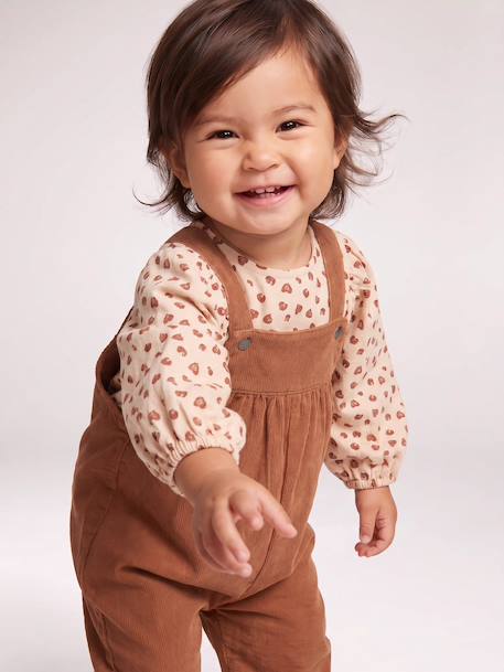 Ensemble blouse et salopette velours bébé fille bleu céleste+noisette 19 - vertbaudet enfant 