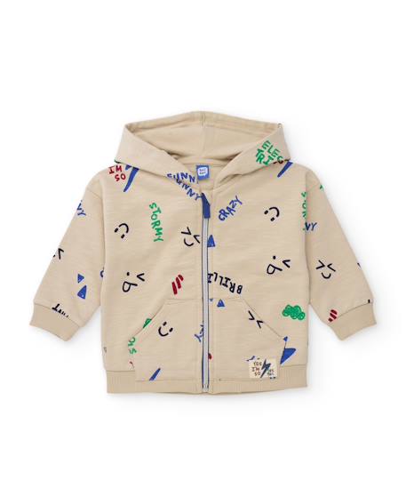 Ensemble garçon en molleton avec sweat zippé à capuche et pantalon Beige 2 - vertbaudet enfant 
