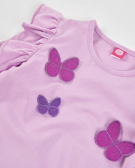 T-shirt en jersey bébé fille à volants aux épaules et broderie papillons Violet 4 - vertbaudet enfant 