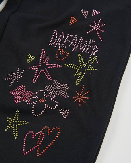Pantalon fille en molleton à jambes larges et détails floraux Noir 4 - vertbaudet enfant 