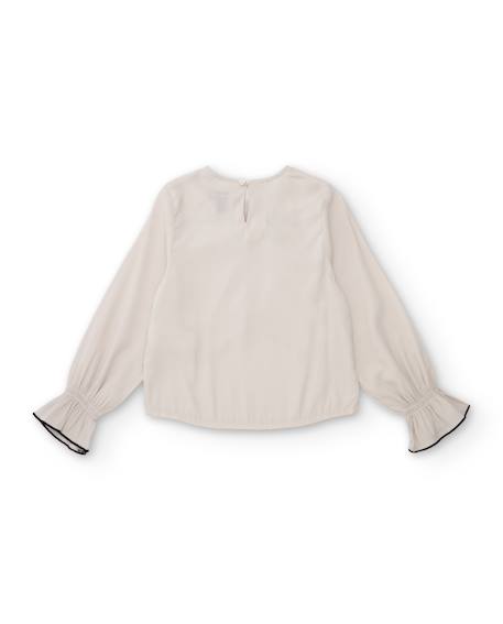 Chemise fille en toile avec col volanté et nœud central Blanc 2 - vertbaudet enfant 